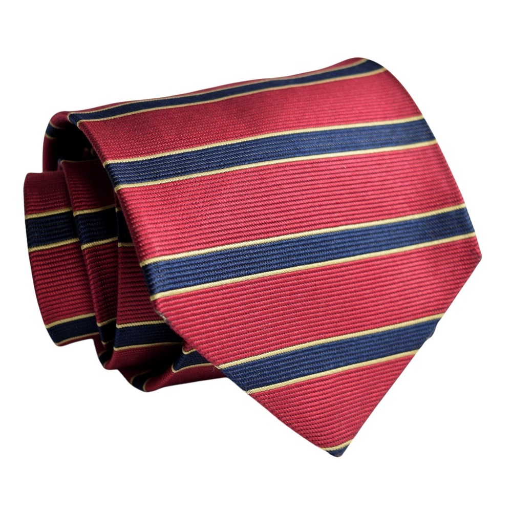 Vintage Brooks Brothers Makers Red Navy Gold Horizontal Striped Repp Silk Tie